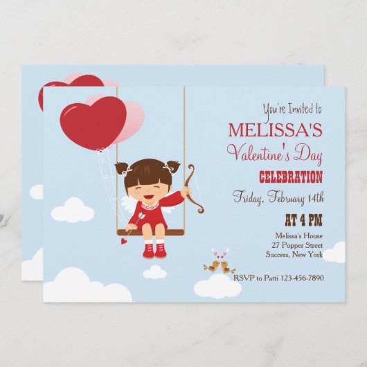 Uitnodiging van de partij van Cupid Valentijns afs (Voorkant / Achterkant)