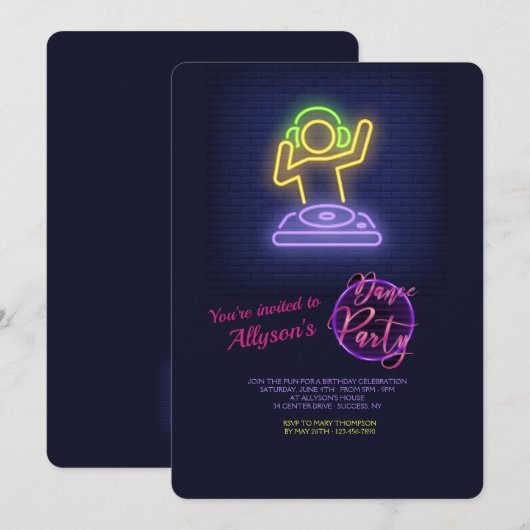 Uitnodiging van de Partij van Dance (Voorkant / Achterkant)