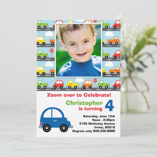 Uitnodiging van de partij van de auto van Birthday (Staand voorkant)