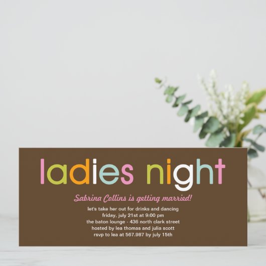 Uitnodiging van de Partij van de Dames Night Bache (Staand voorkant)