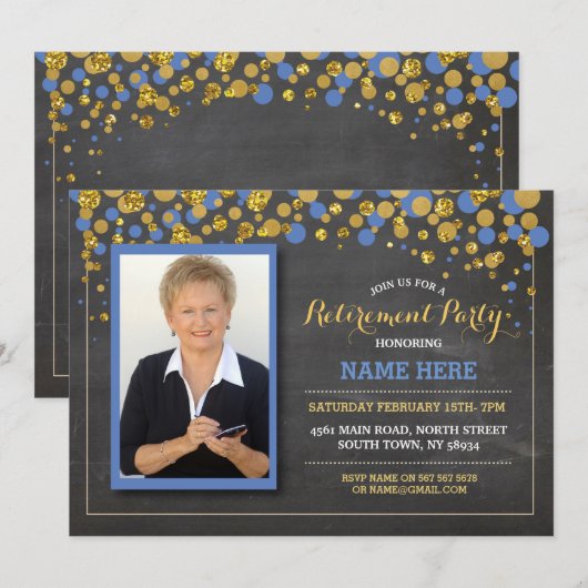 Uitnodiging van de Partij van de Foto Blue Chalk (Voorkant / Achterkant)