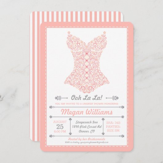 Uitnodiging van de Partij van de Oe La La Pink (Voorkant / Achterkant)