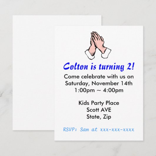 Uitnodiging van de Partij van de Partij van Prayer (Voorkant / Achterkant)