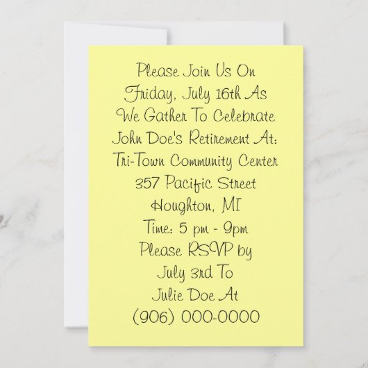 Uitnodiging van de Partij van de Pensionering Gro (Achterkant)