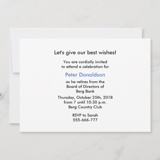 Uitnodiging van de Partij van de pensionering Pers (Achterkant)