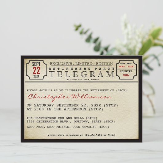 Uitnodiging van de Partij van de Pensionering van  (Staand voorkant)