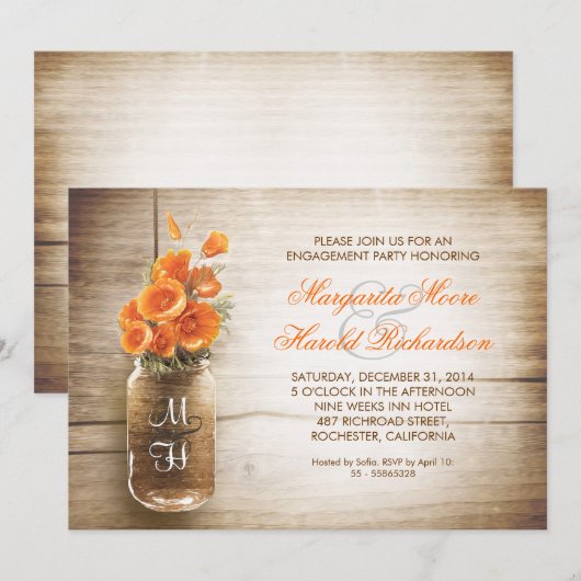 uitnodiging van de partij van de rustige mason jar (Voorkant / Achterkant)