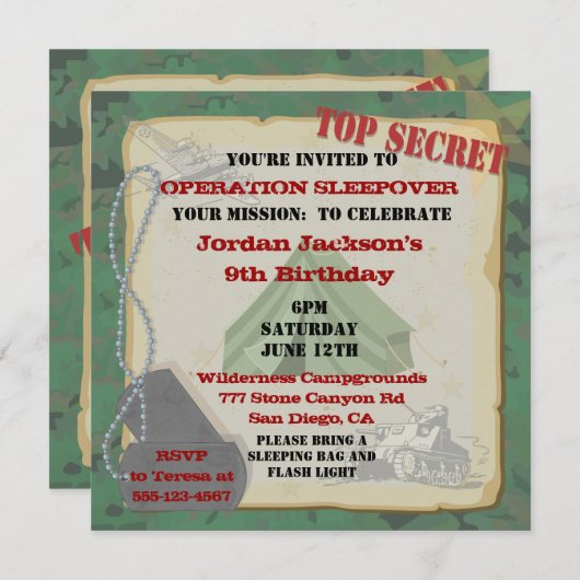 Uitnodiging van de Partij van de Slapepover Rustic (Voorkant / Achterkant)