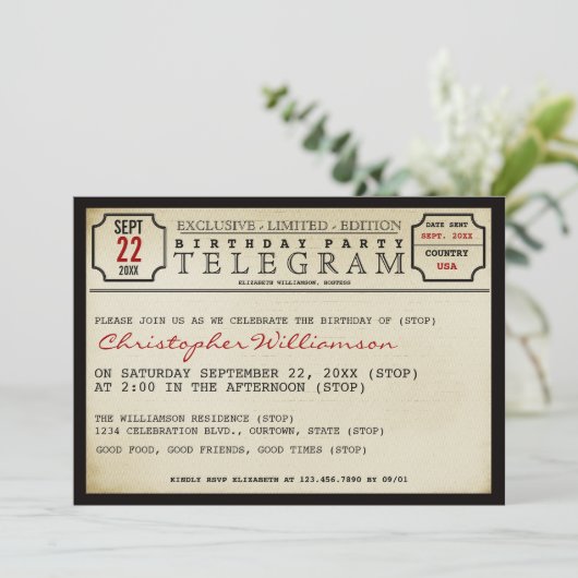 Uitnodiging van de Partij van de Stijl van Telegra (Staand voorkant)