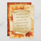 Uitnodiging van de partij van de Thanksgiving. Vlo (Voorkant / Achterkant)