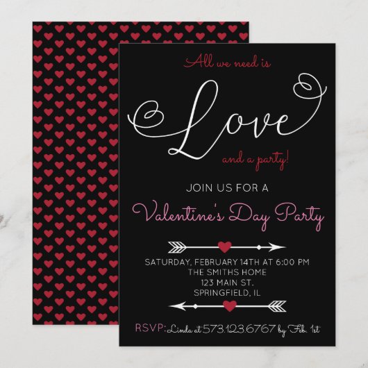 Uitnodiging van de Partij van de Valentijnsdag van (Voorkant / Achterkant)