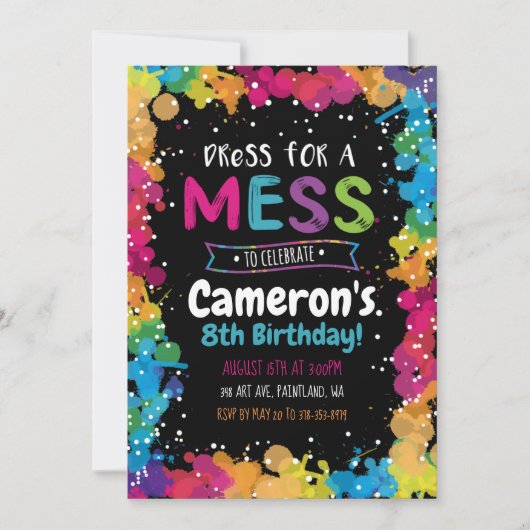 Uitnodiging van de partij van de verf, Art Birthda (Voorkant)