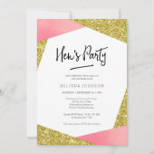 Uitnodiging van de partij van Hen | Roze en glitte (Voorkant)