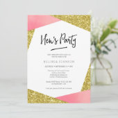 Uitnodiging van de partij van Hen | Roze en glitte (Staand voorkant)