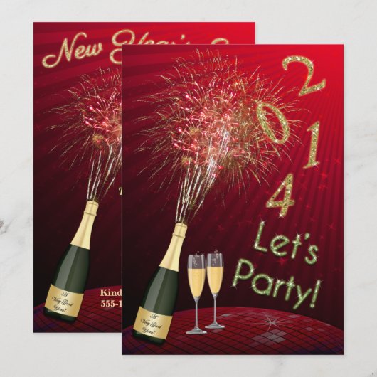 Uitnodiging van de partij van New Year's Eve Firew (Voorkant / Achterkant)