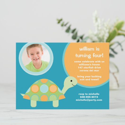 Uitnodiging van de partij van Turtle Birthday (Staand voorkant)