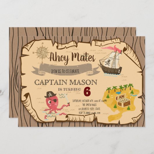 Uitnodiging van de partij voor de jacht op schatte (Voorkant / Achterkant)