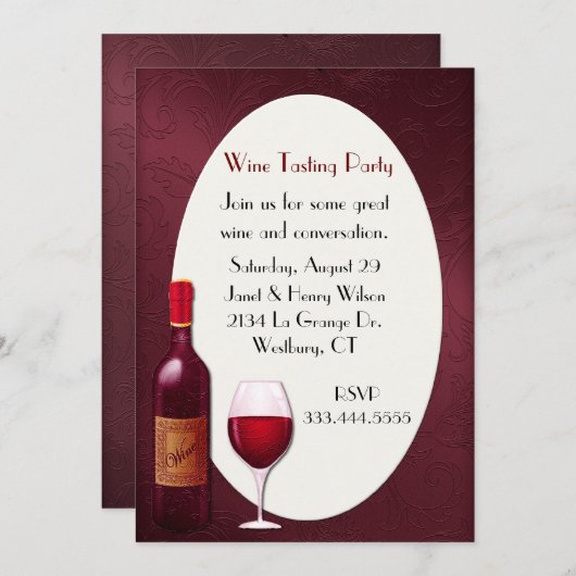 Uitnodiging van de partij voor het testen van wijn (Voorkant / Achterkant)