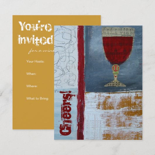 Uitnodiging van de partij voor het testen van wijn (Voorkant / Achterkant)