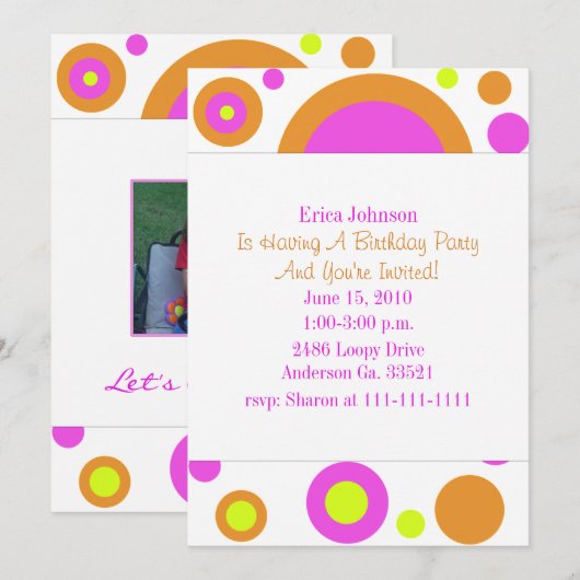 Uitnodiging van de partij voor kleurrijke cirkels (Voorkant / Achterkant)
