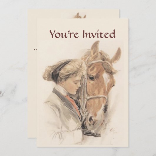 Uitnodiging van de partij voor paarden en Lady (Voorkant / Achterkant)