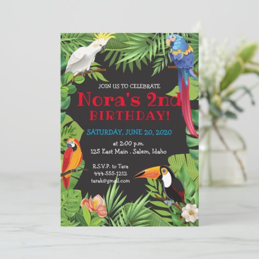 Uitnodiging van de partij voor tropische vogels (Staand voorkant)