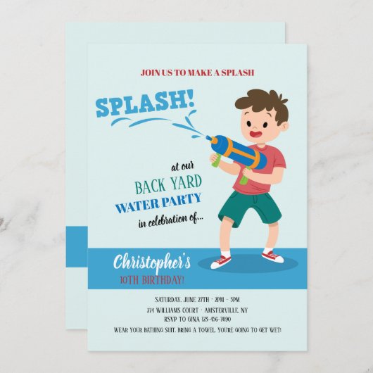 Uitnodiging van de partij Water-pistool (Voorkant / Achterkant)