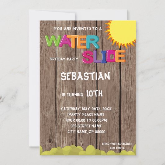 Uitnodiging van de partij Waterslide Birthday (Voorkant)