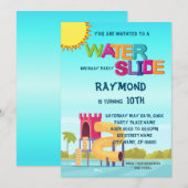 Uitnodiging van de partij Waterslide Birthday (Voorkant / Achterkant)