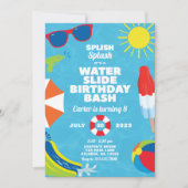 Uitnodiging van de partij Waterslide Birthday (Voorkant)