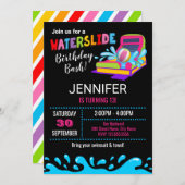 Uitnodiging van de partij Waterslide Birthday (Voorkant / Achterkant)