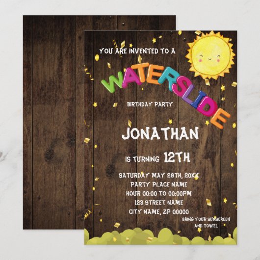 Uitnodiging van de partij Waterslide Birthday (Voorkant / Achterkant)