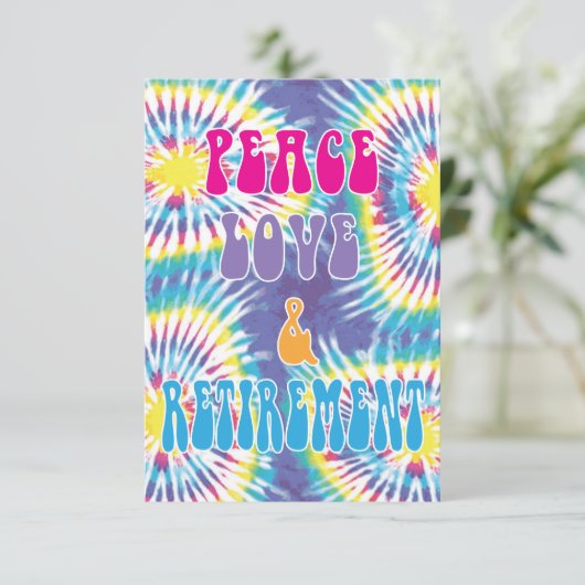 Uitnodiging van de Peace Love & Retirement Party (Staand voorkant)