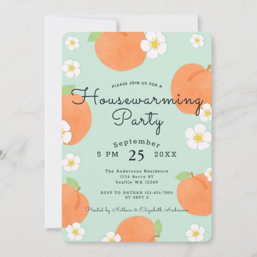 Uitnodiging van de Peach House Warming Party (Voorkant)