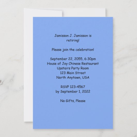 Uitnodiging van de Pensioenpartij, bergen Driftwoo (Achterkant)