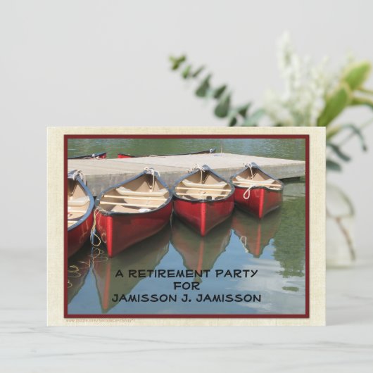 Uitnodiging van de Pensioenpartij, drie rode kano' (Staand voorkant)