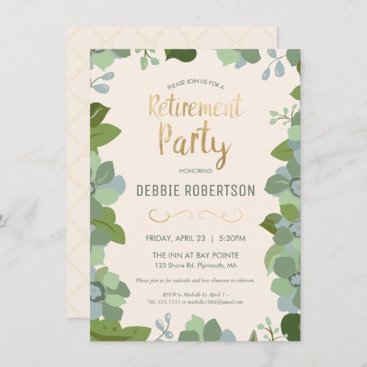 Uitnodiging van de Pensioenpartij, legant Floral G (Voorkant / Achterkant)