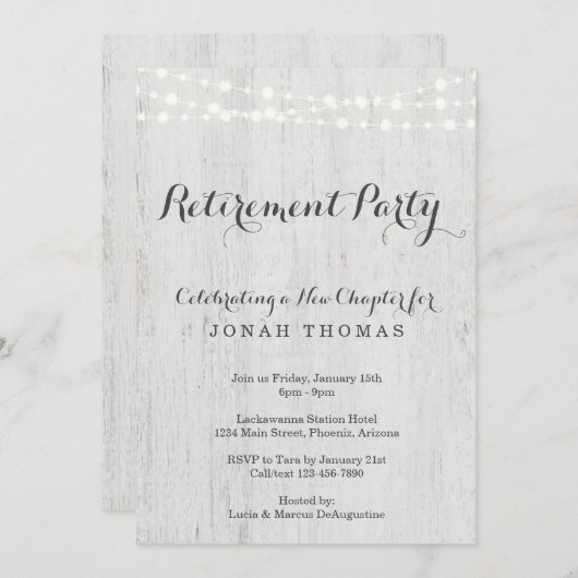 Uitnodiging van de Pensioenpartij - Rustisch hout (Voorkant / Achterkant)