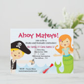 Uitnodiging van de Pirate and Mermaid Birthday Par (Staand voorkant)