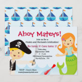 Uitnodiging van de Pirate and Mermaid Birthday Par (Voorkant / Achterkant)