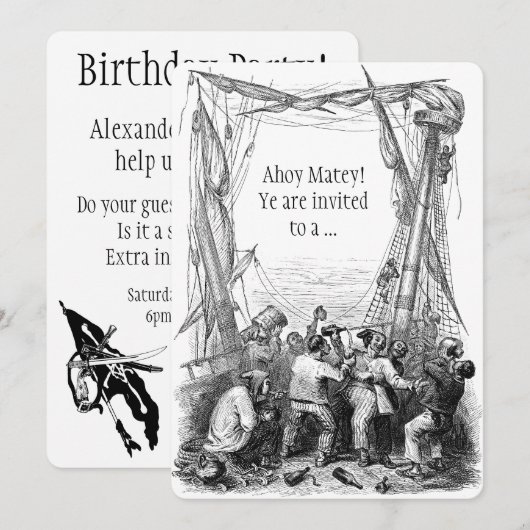 uitnodiging van de Pirate Buccaneer Birthday (Voorkant / Achterkant)