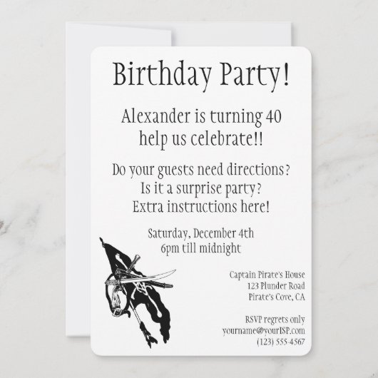  uitnodiging van de Pirate Buccaneer Birthday (Achterkant)