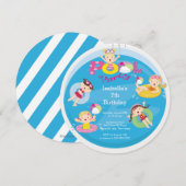 Uitnodiging van de Pool Birthday Party van Cute Ki (Voorkant / Achterkant)