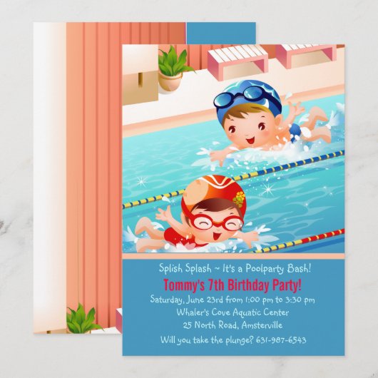 Uitnodiging van de Pool van de Zwemmen (Voorkant / Achterkant)