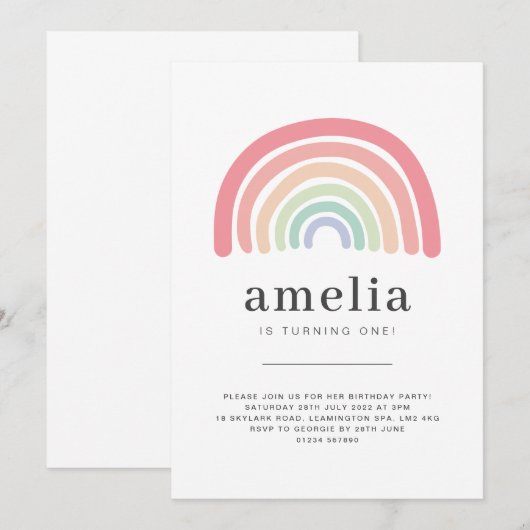 Uitnodiging van de Rainbow Birthday (Voorkant / Achterkant)