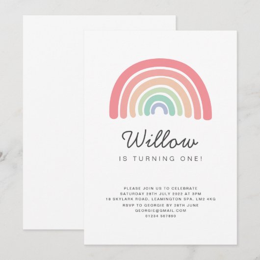 Uitnodiging van de Rainbow Birthday (Voorkant / Achterkant)