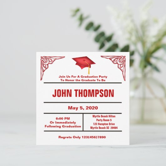 Uitnodiging van de Rode en Witte GraduPartij (Staand voorkant)