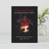 Uitnodiging van de Rode en Zwarte Masquerade Party (Staand voorkant)