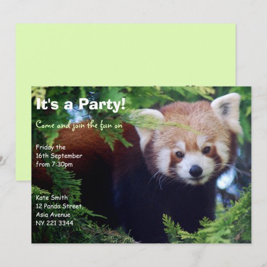 uitnodiging van de Rode Panda-partij (Voorkant / Achterkant)