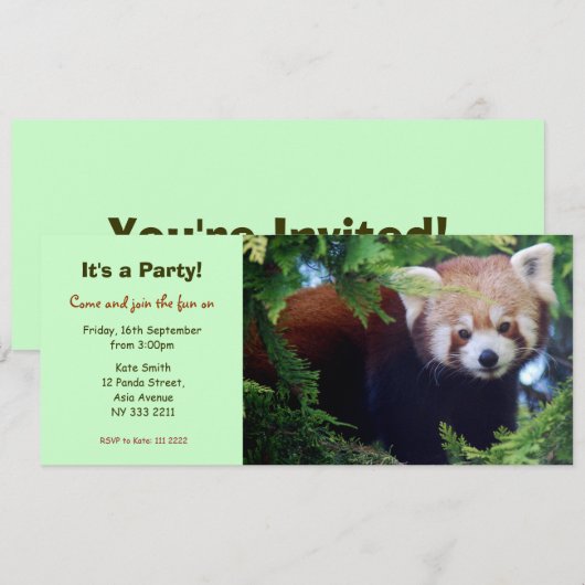 uitnodiging van de Rode Panda-partij (Voorkant / Achterkant)